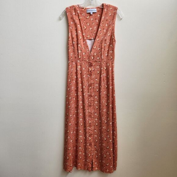 Ellisworth & Ivey Dress Womens S Coral Floral Maxi Front Button Cottagecore Boho - Picture 14 of 16